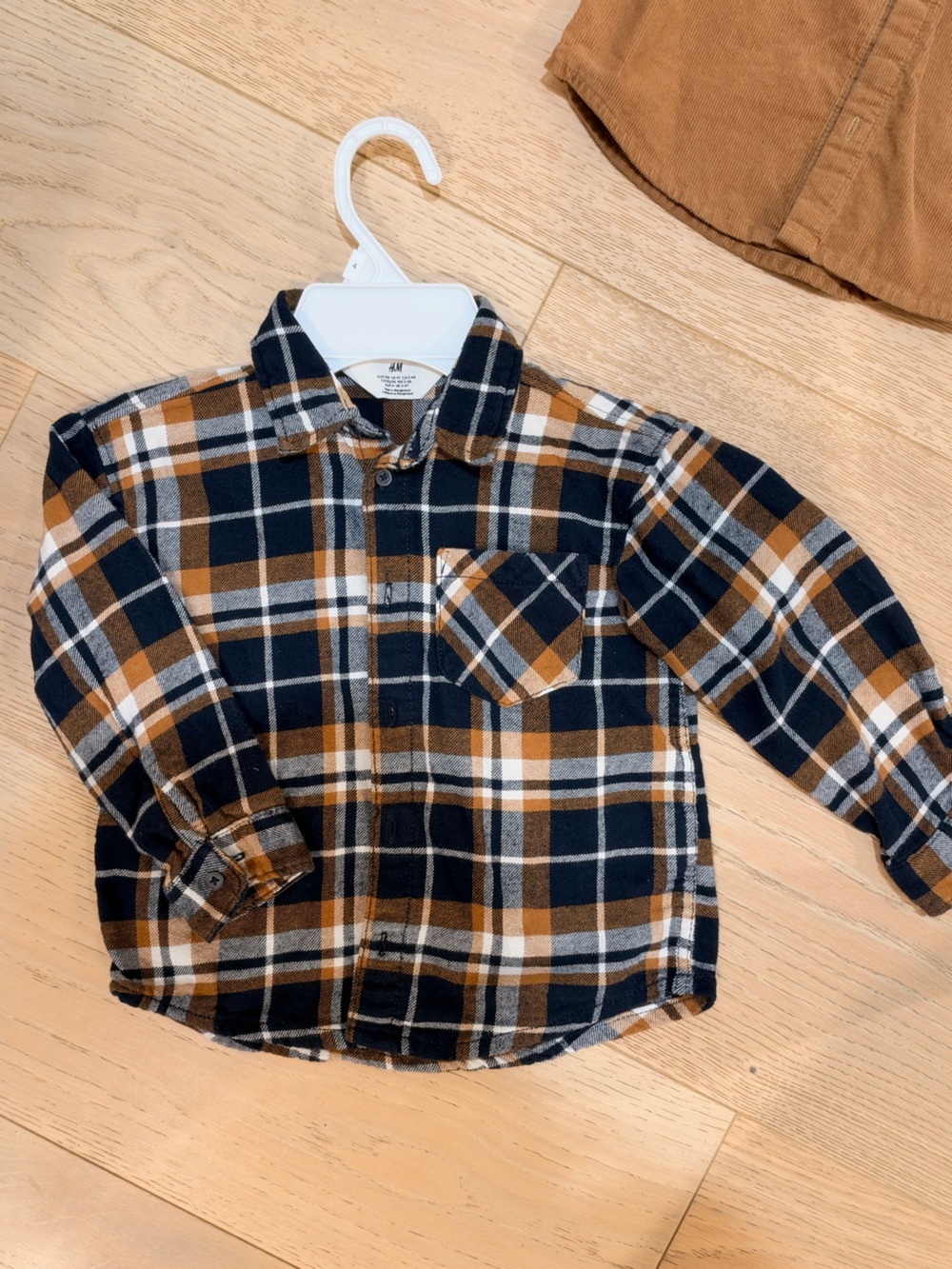 H&M Kids Plaid Flannel Shirt - Navy, Brown & White